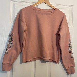 Abercrombie & Fitch Pink Oversized Floral Embroidered Crop Sweatshirt Small